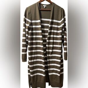 Talbots Olive/White Knit Open Front Striped Cardigan Sweater/Duster, Sz 0X!